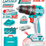 شنيور بطارية 20 فولت 55 نيوتن عادة و دقاق 2 بطارية 2 امبير و شاحن